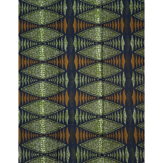 African Print Fabric/ Ankara - Green, Brown, Navy 'Oyo Relic,’ 1 YARD