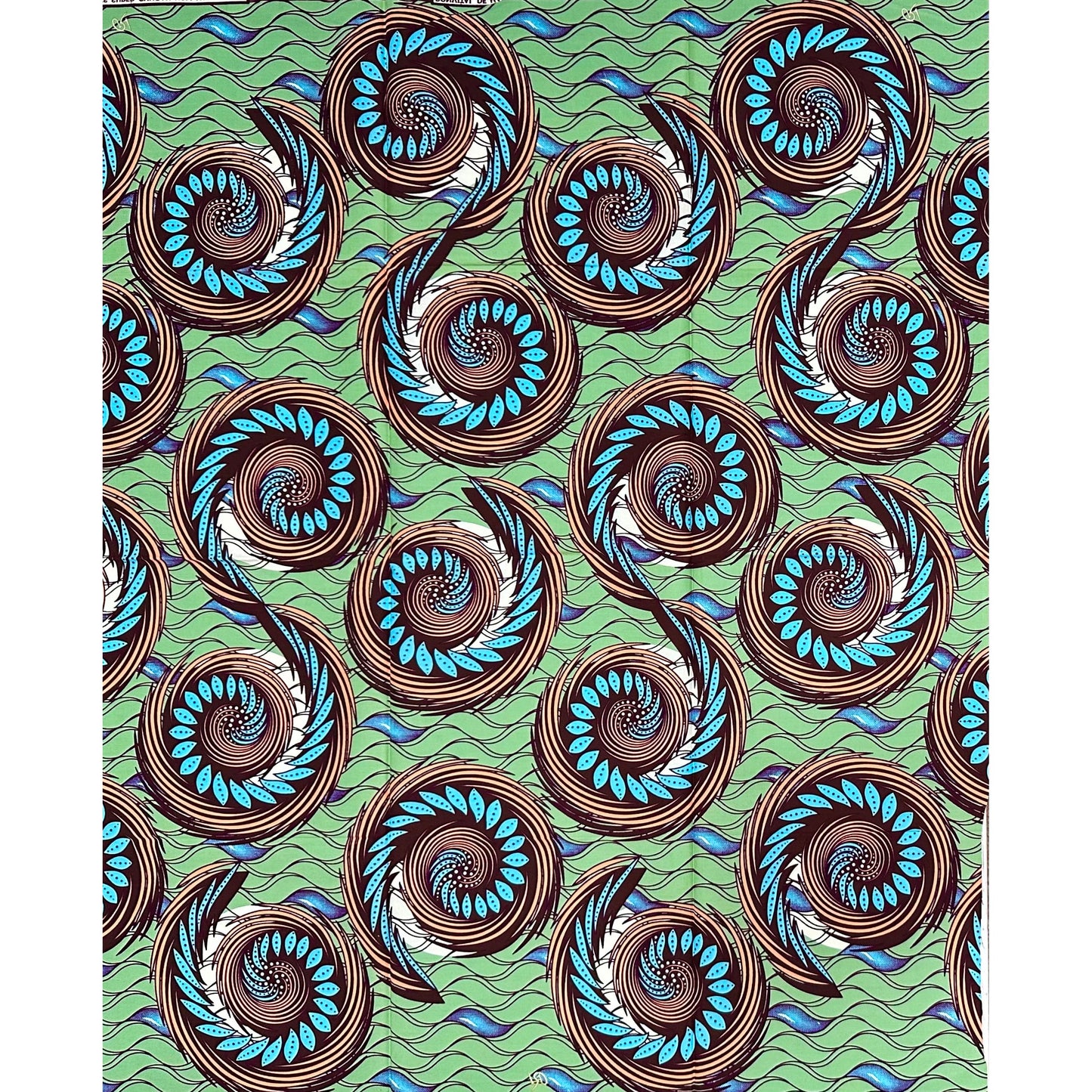 African Print Fabric/ Ankara - Green, Blue, Peach, Brown "Nkemjika" Design, Yard