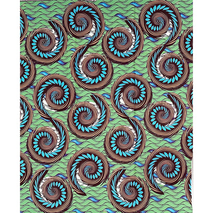 African Print Fabric/ Ankara - Green, Blue, Peach, Brown "Nkemjika" Design, Yard