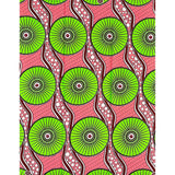 African Print Fabric/ Ankara - Pink, Green ‘Kora Melody' Pattern