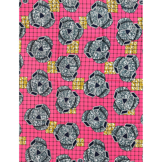 African Print Fabric/ Ankara - Pink, Gray, Brown “The Sovereign Frame', YARD or WHOLESALE