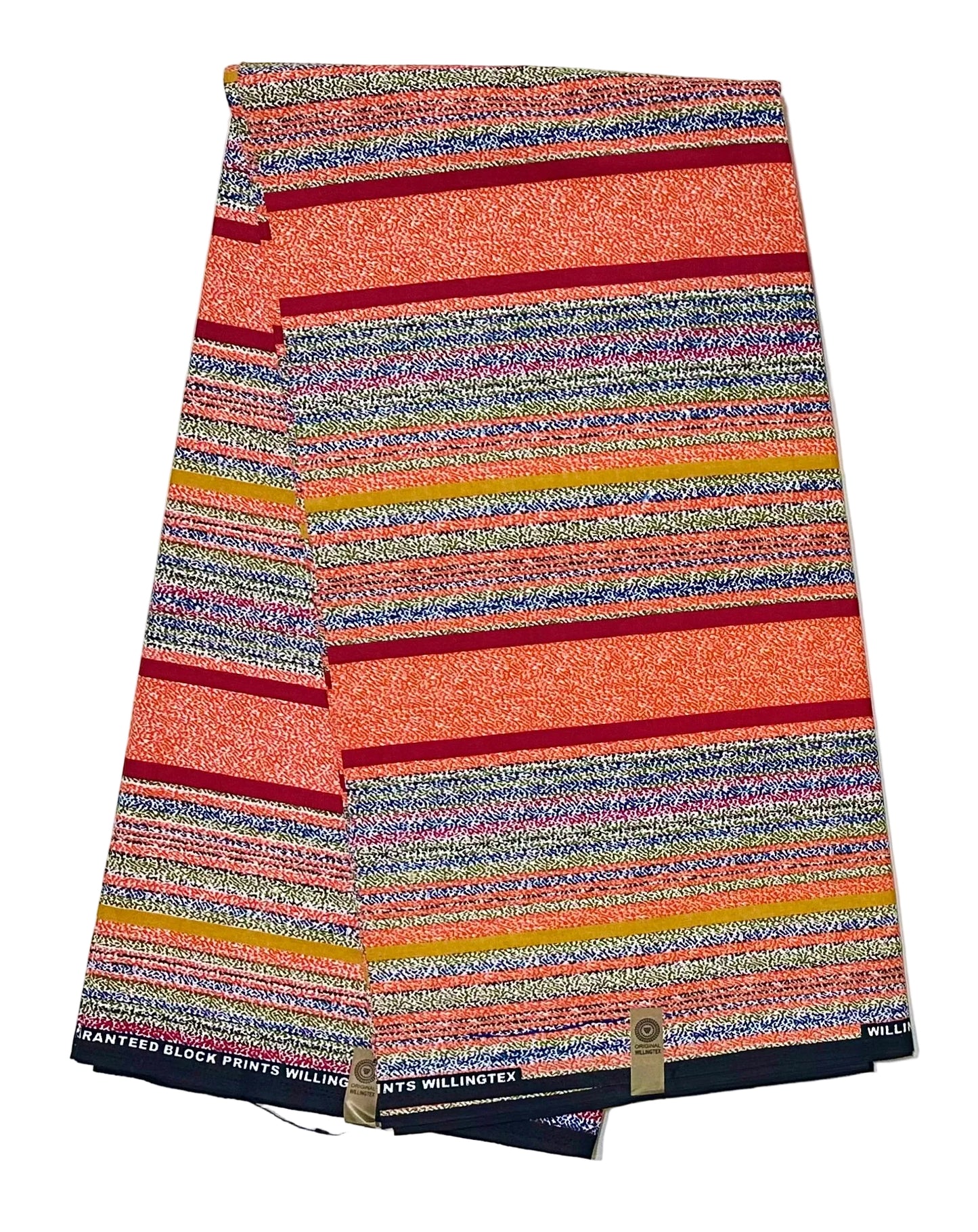 African Print Fabric/ Ankara - Orange, Red, Blue 'Color Between The Lines' Design, YARD or WHOLESALE