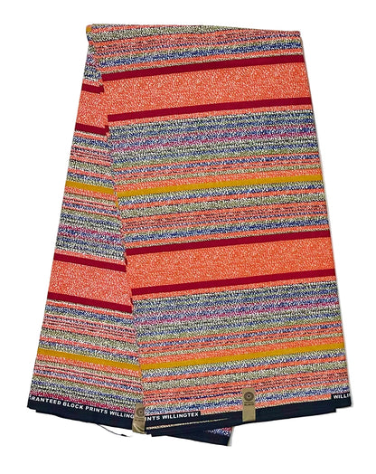 African Print Fabric/ Ankara - Orange, Red, Blue 'Color Between The Lines' Design, YARD or WHOLESALE