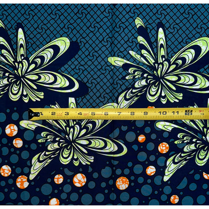 African Print Fabric/ Ankara - Gray, Blue, Green, Orange ‘Star Scatter,' YARD or WHOLESALE