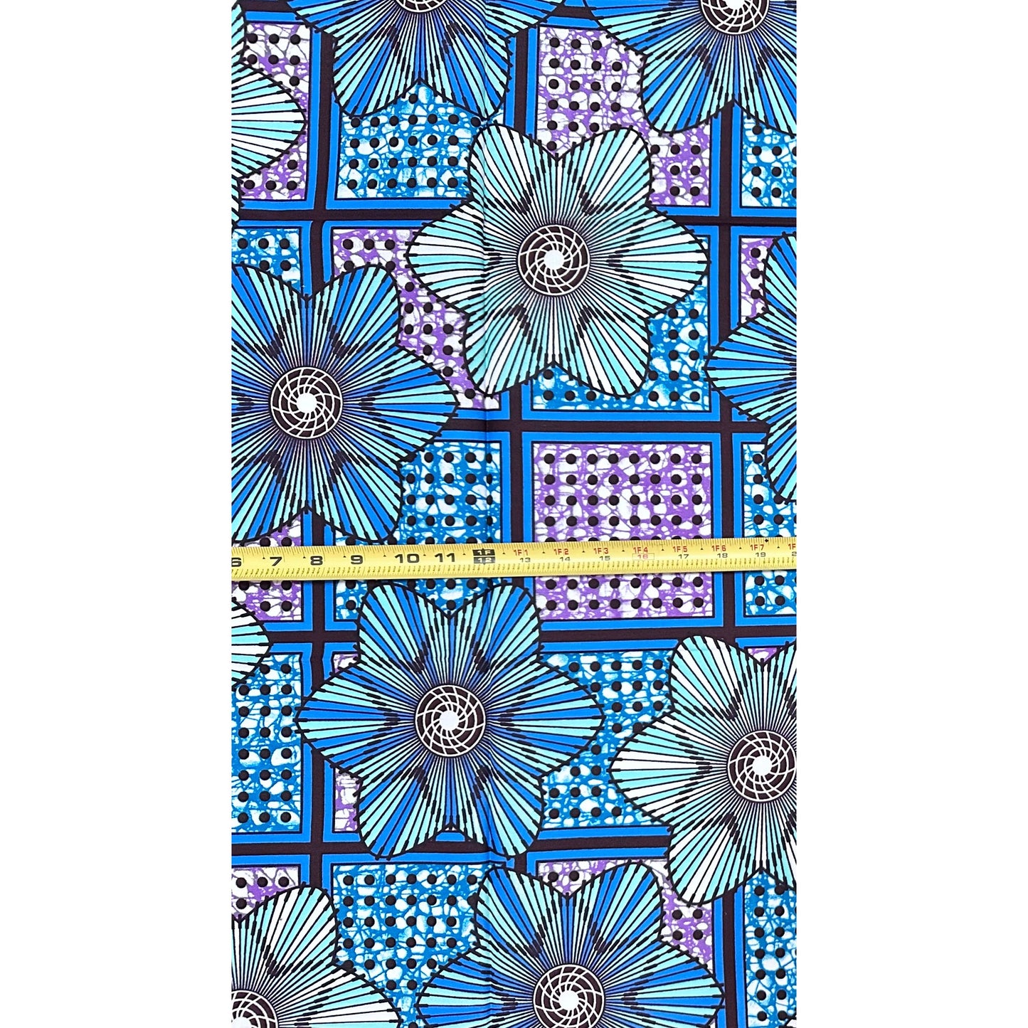 African Print Fabric/Ankara - Purple, Blue, Turquoise, Brown "Adire Bluebell" Design, 1 Yard