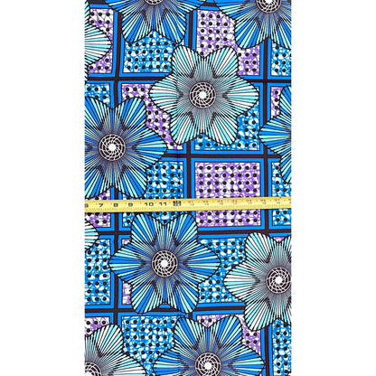 African Print Fabric/Ankara - Purple, Blue, Turquoise, Brown "Adire Bluebell" Design, 1 Yard