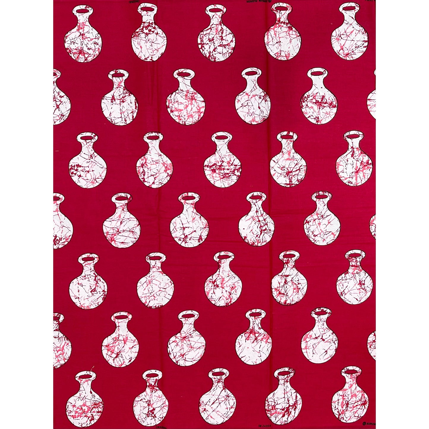 African Print Fabric/ Ankara - Dark Red, White 'Calabash Story ' Design, YARD or WHOLESALE