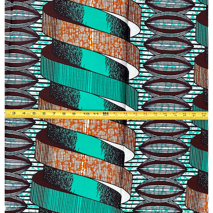African Print Fabric/ Ankara - Teal, Brown "Mint Condition", 1 YARD