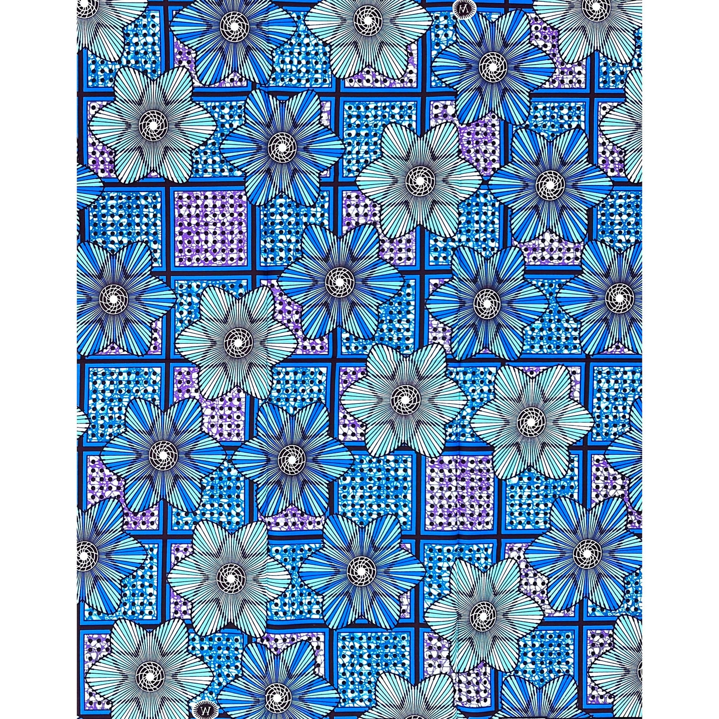 African Print Fabric/Ankara - Purple, Blue, Turquoise, Brown "Adire Bluebell" Design, 1 Yard