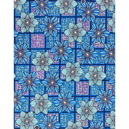 African Print Fabric/Ankara - Purple, Blue, Turquoise, Brown "Adire Bluebell" Design, 1 Yard