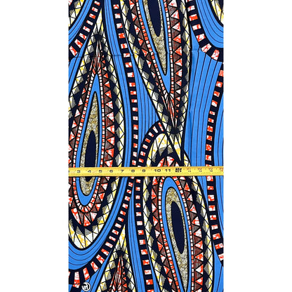 African Print Fabric/ Ankara - Blue, Orange Yellow 'Chairman’s Convoy', YARD or WHOLESALE