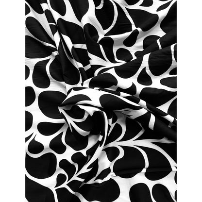 African Print, Stretch Cotton Satin Fabric- Black, White "Mimi", Per Yard