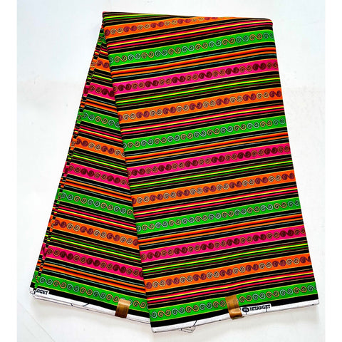 African Print Fabric/ Ankara - Green, Pink, Orange 'Imran' Design, YARD or WHOLESALE