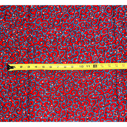 African Print Fabric/Ankara - Red, Blue "Swirlicious" Design, YARD or WHOLESALE