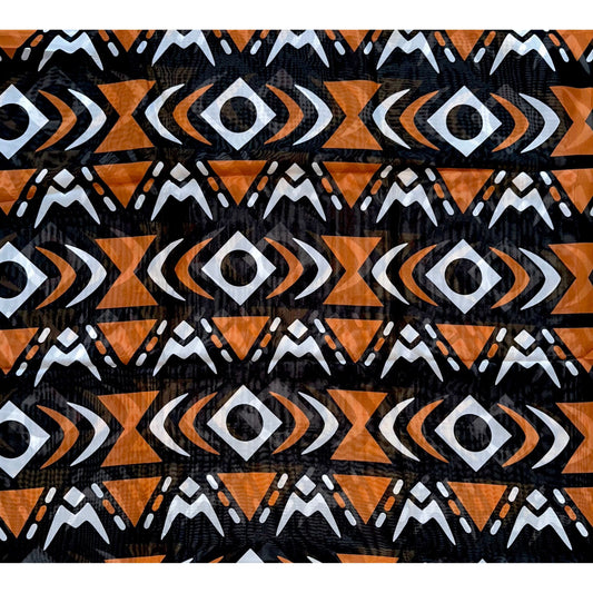African Print, Chiffon Fabric - Black, Brown, White "Yaro", ~2 Yards