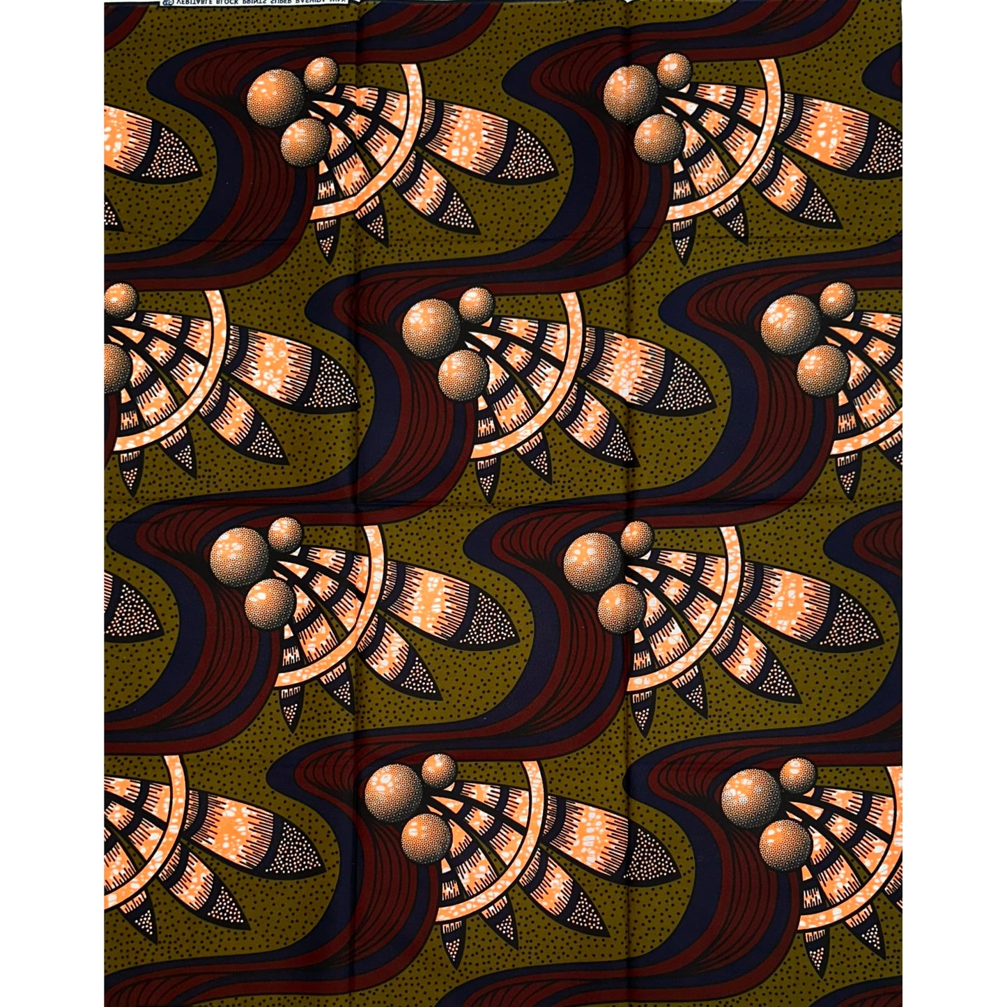 African Print Fabric/ Ankara - Olive, Brown, Navy 'Ori Mi Shine,’ 1 YARD