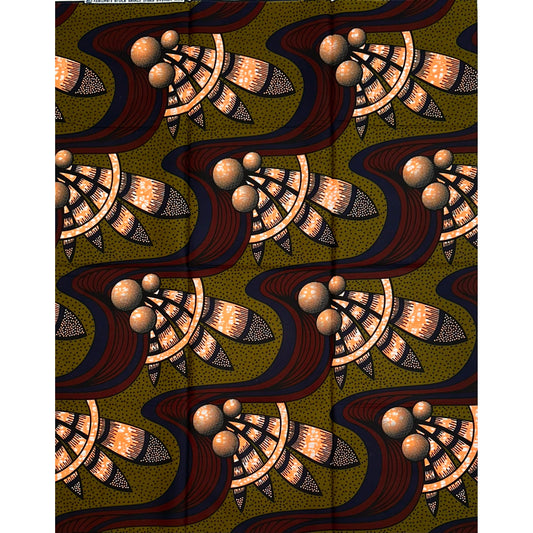 African Print Fabric/ Ankara - Olive, Brown, Navy 'Ori Mi Shine,’ 1 YARD