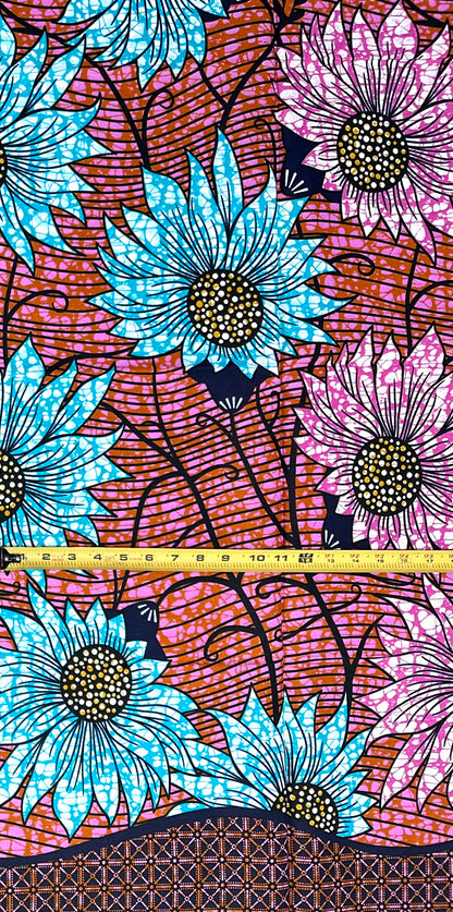 African Print Fabric/ Ankara - Purple, Blue, Brown ‘Guest of Honor' Design, 1 YARD