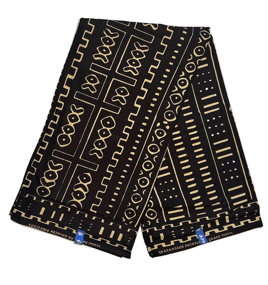 African Print Fabric/ Ankara - Black, Beige 'Built Before Us' Design, YARD or WHOLESALE