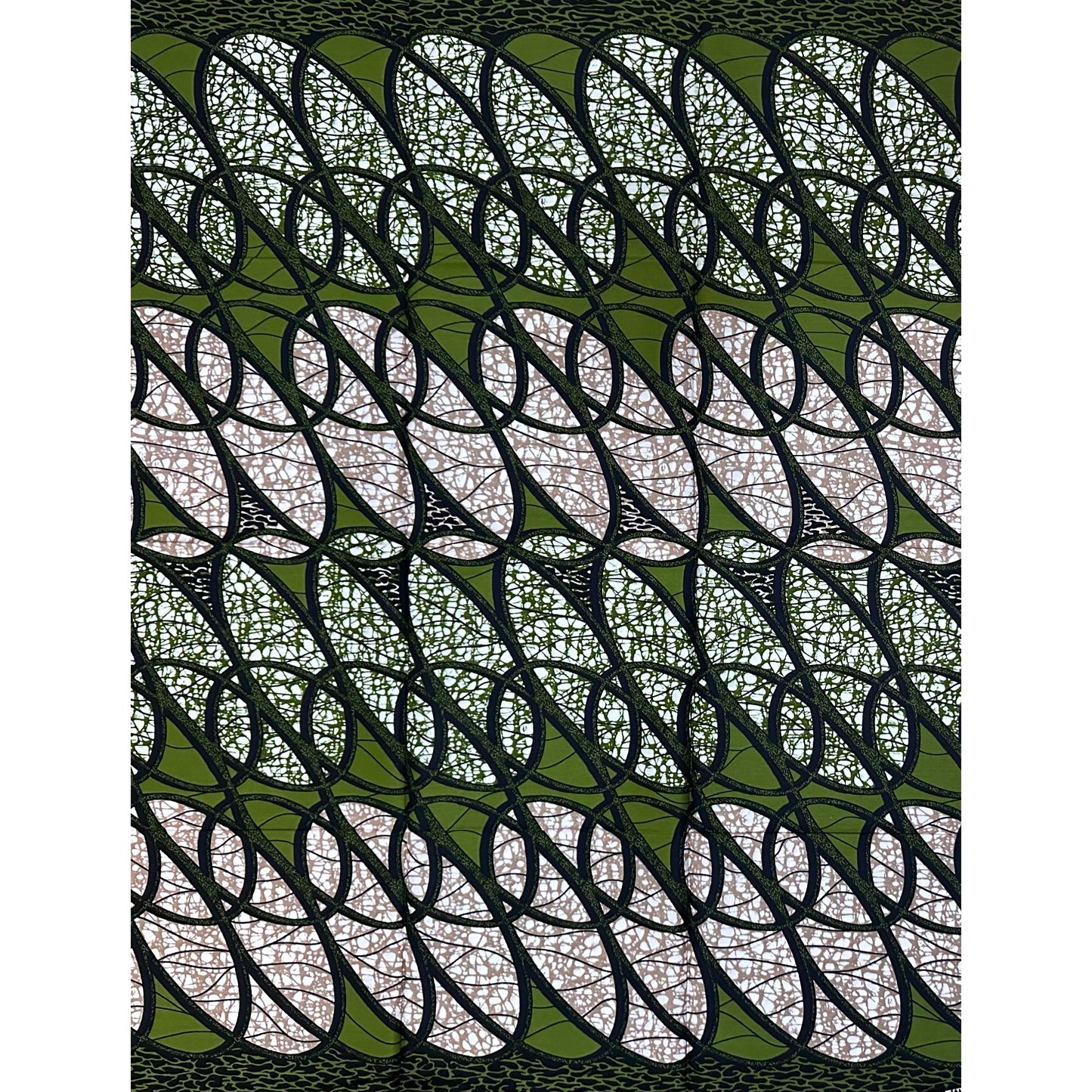 African Print Fabric/ Ankara - Green, Brown, Navy 'Kacou Ribbons' Design, YARD