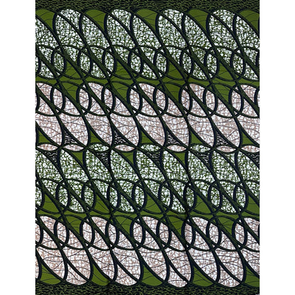 African Print Fabric/ Ankara - Green, Brown, Navy 'Kacou Ribbons' Design, YARD
