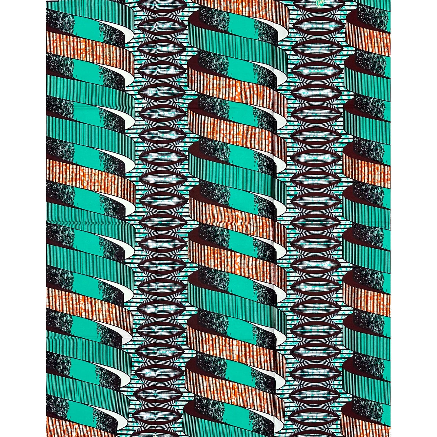 African Print Fabric/ Ankara - Teal, Brown "Mint Condition", 1 YARD