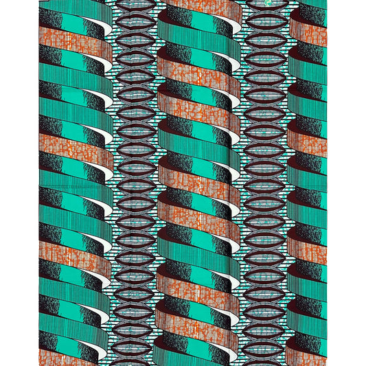 African Print Fabric/ Ankara - Teal, Brown "Mint Condition", 1 YARD