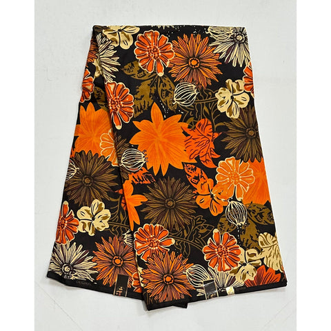 African Print Fabric/ Ankara - Brown, Orange, Beige 'Golden Entente' Design, YARD or WHOLESALE