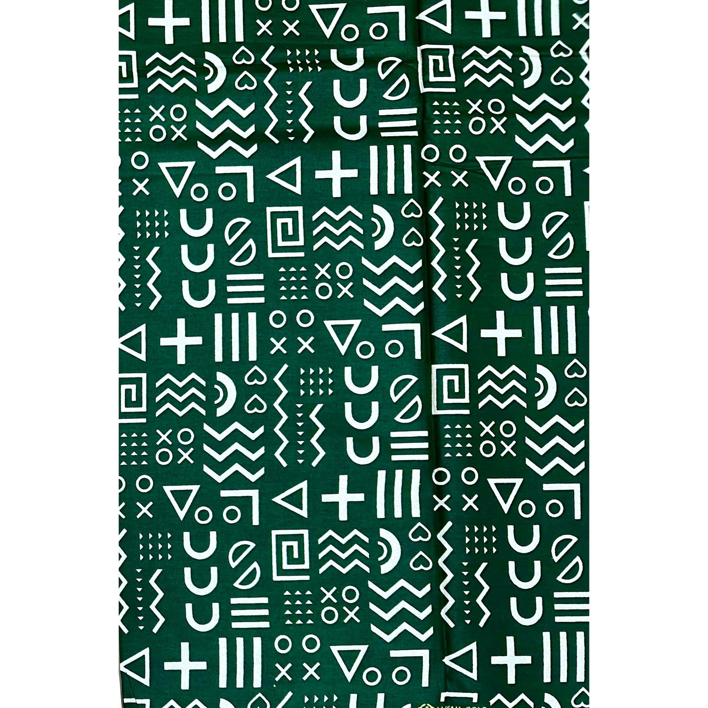 African Print Fabric/ Ankara - Green, White 'Kírin' Design, YARD or WHOLESALE