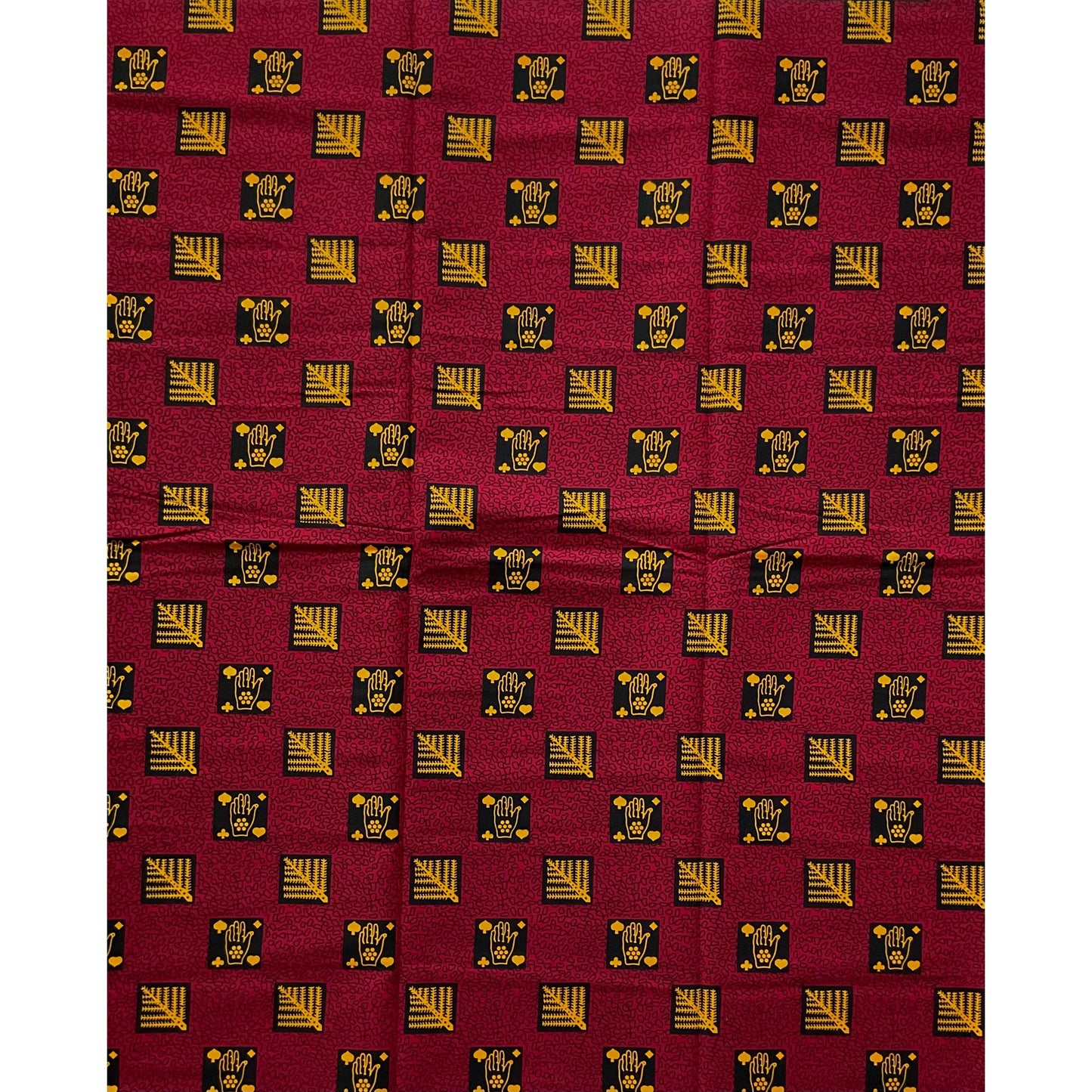 African Print Fabric/Ankara - Red, Marigold, Black 'African Tarot', YARD or WHOLESALE