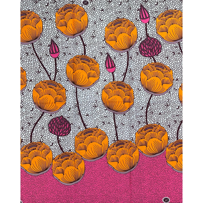 African Print Fabric/ Ankara - Orange, Brown, Pink 'Lotus of the Lagoon' Design, 1 Yard