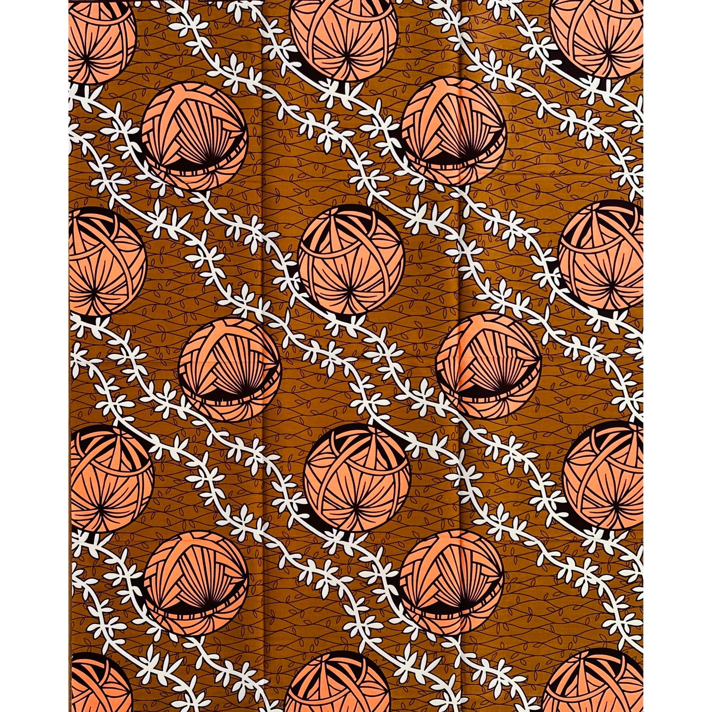 African Print Fabric/Ankara - Brown, Pink "Nkata Orbs" Design **Slightly Flawed**