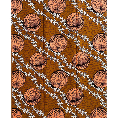 African Print Fabric/Ankara - Brown, Pink "Nkata Orbs" Design **Slightly Flawed**
