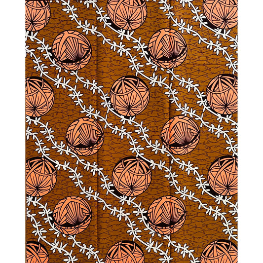 African Print Fabric/Ankara - Brown, Pink "Nkata Orbs" Design **Slightly Flawed**