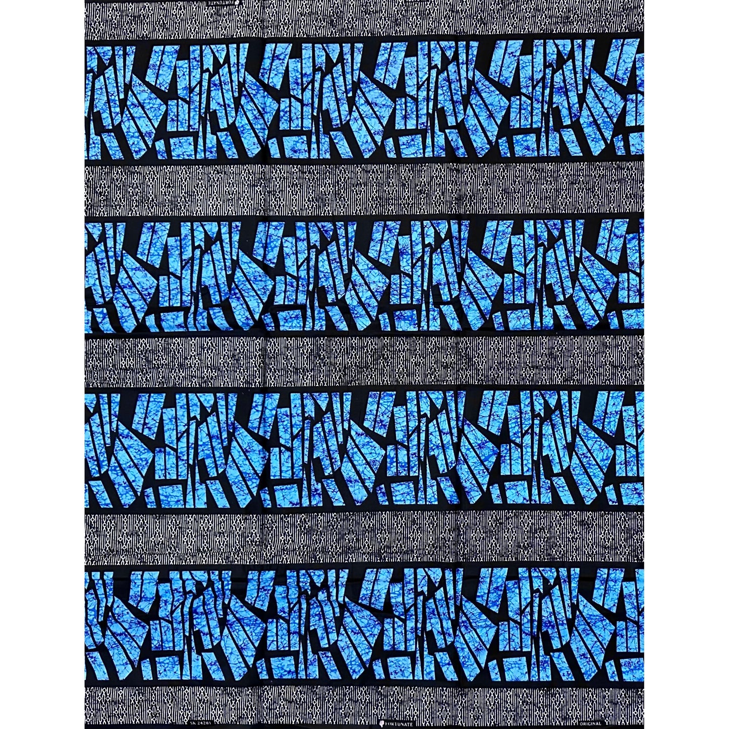 African Print Fabric/ Ankara - Blue, Black 'Eku Prism', Per Yard or Wholesale