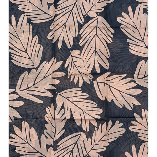 African Print, Chiffon Fabric - Black, Light Brown "Leaves of Darien", ~2 Yards