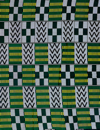 African Print Fabric/ Ankara - Shades of Green, White, Black 'Pattern Politics', YARD or WHOLESALE