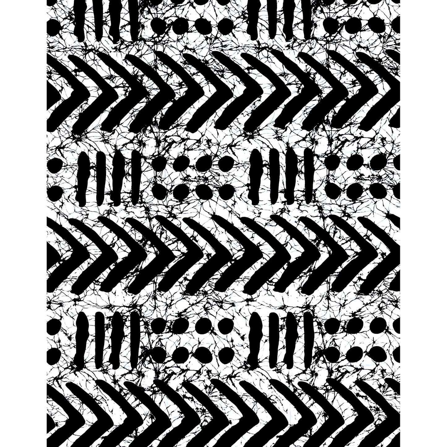 African Print Fabric/ Ankara - White, Black 'Zulu Mark', YARD or WHOLESALE