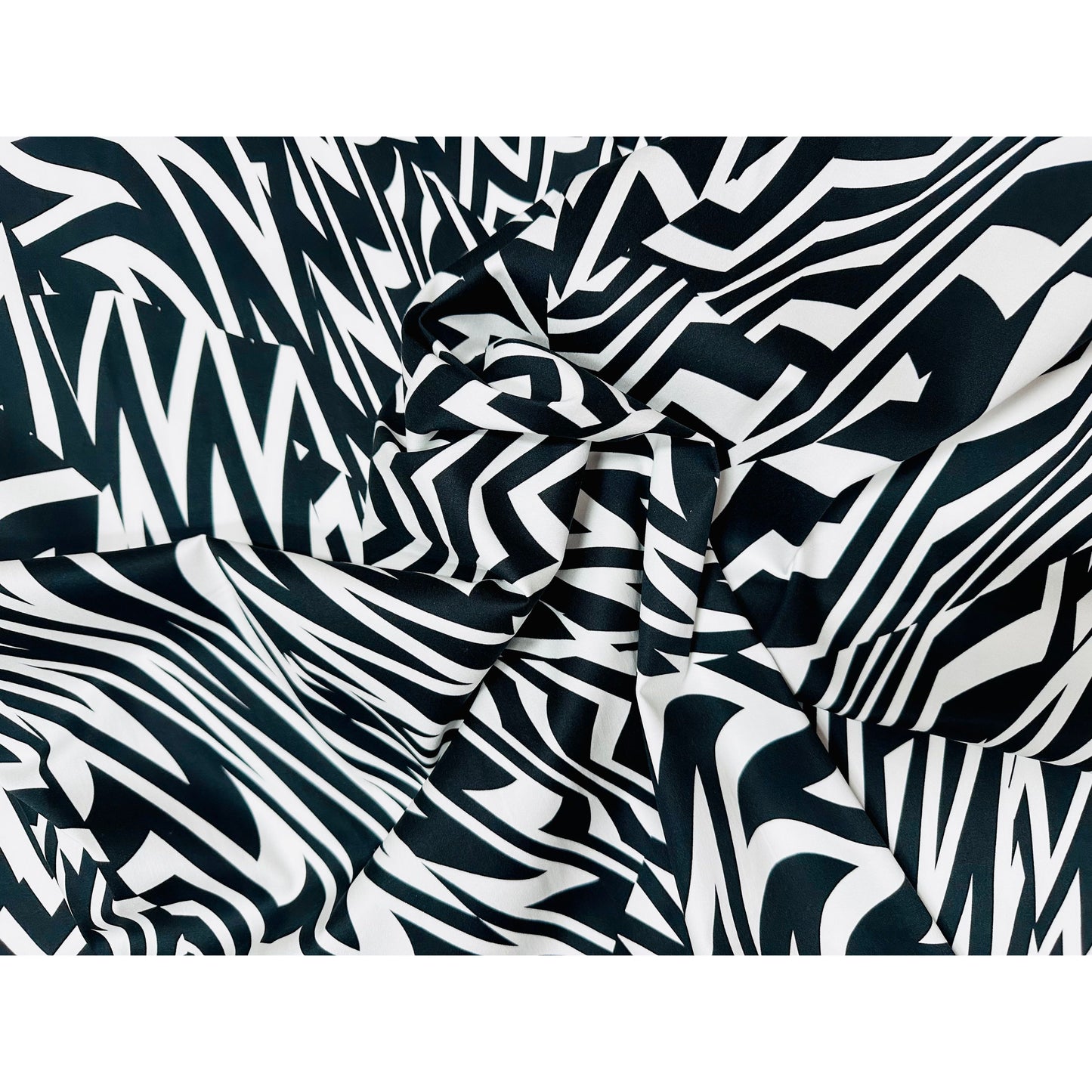 African Print, Stretch Cotton Satin Fabric- Black, White "Anansi Unbound" Per Yard