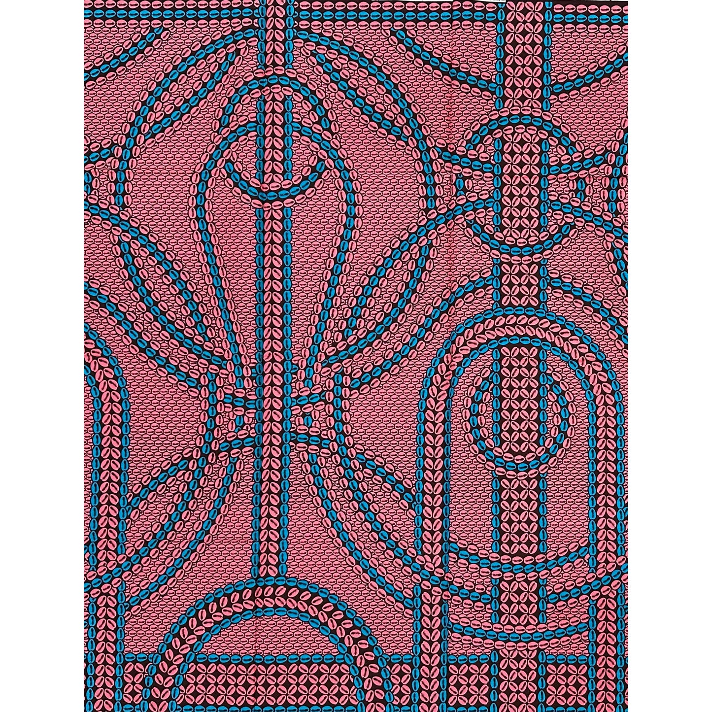 African Print Fabric/ Ankara - Pink, Blue "Queen of Cowries" Design, 1 Yard