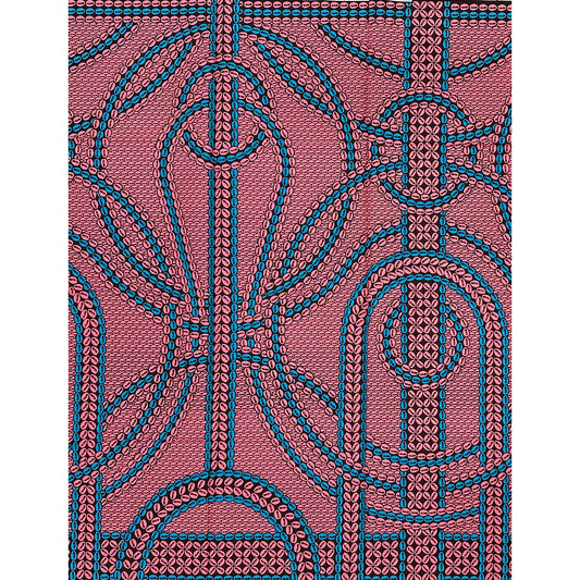 African Print Fabric/ Ankara - Pink, Blue "Queen of Cowries" Design, 1 Yard
