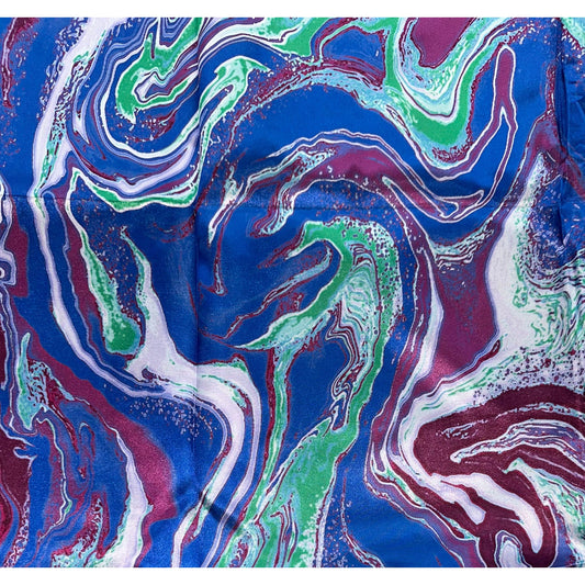 African Print, Satin Fabric - Blue, Purple, Green "Wasi Whirl", Yard or Wholesale