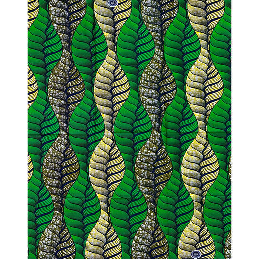 African Print Fabric/ Ankara - Green, Brown, Yellow 'Goddess Braid,’ 1 YARD