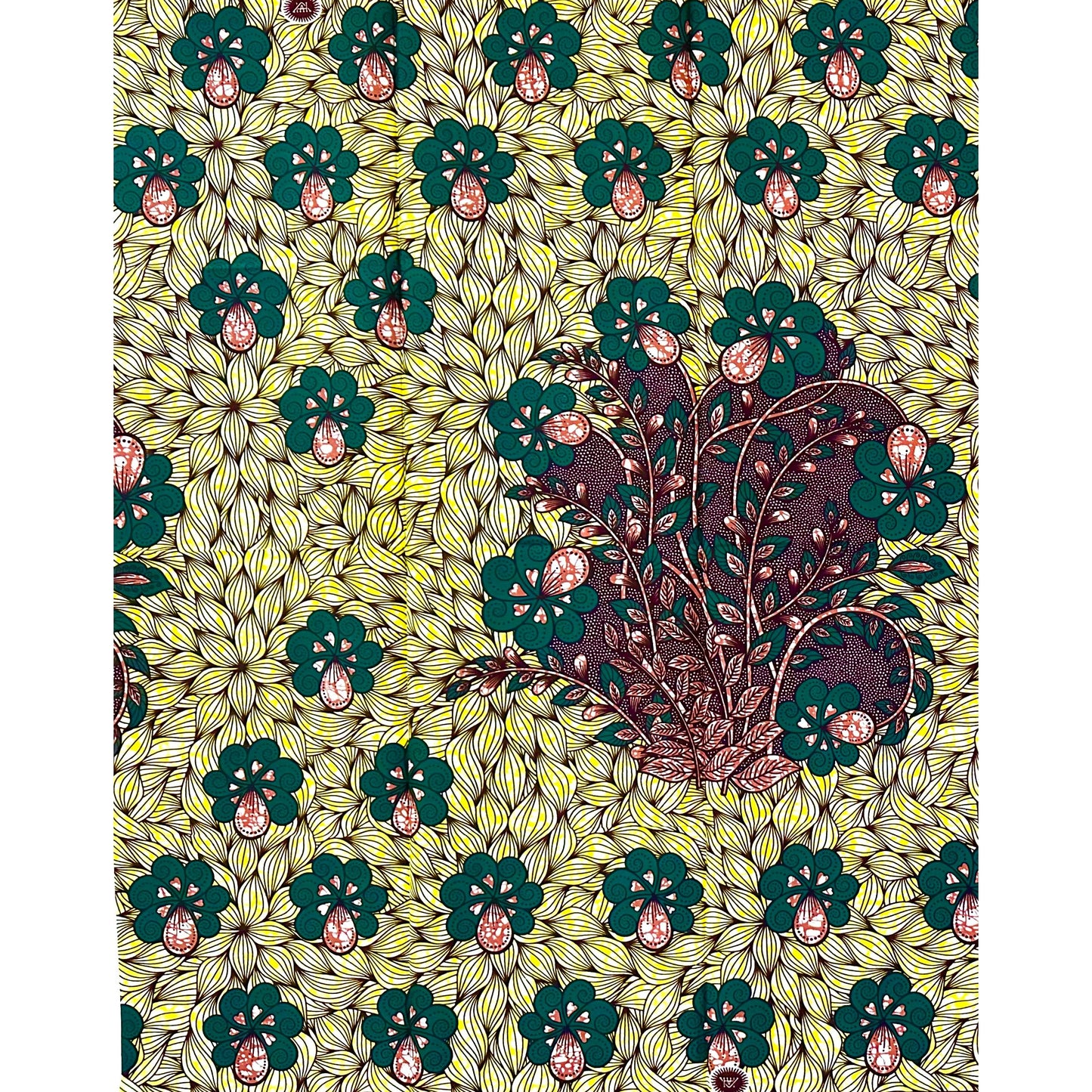 African Print Fabric/Ankara - Yellow, Green, Brown "Igi Iye" Design