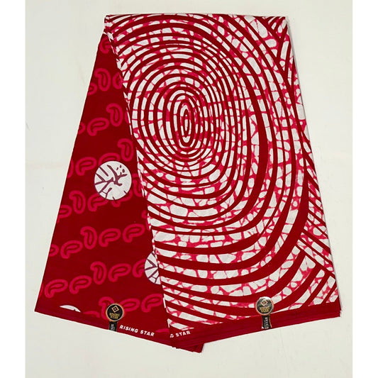 African Print Fabric/ Ankara - Red, White 'Heartbeat Geometry' Design, YARD or WHOLESALE
