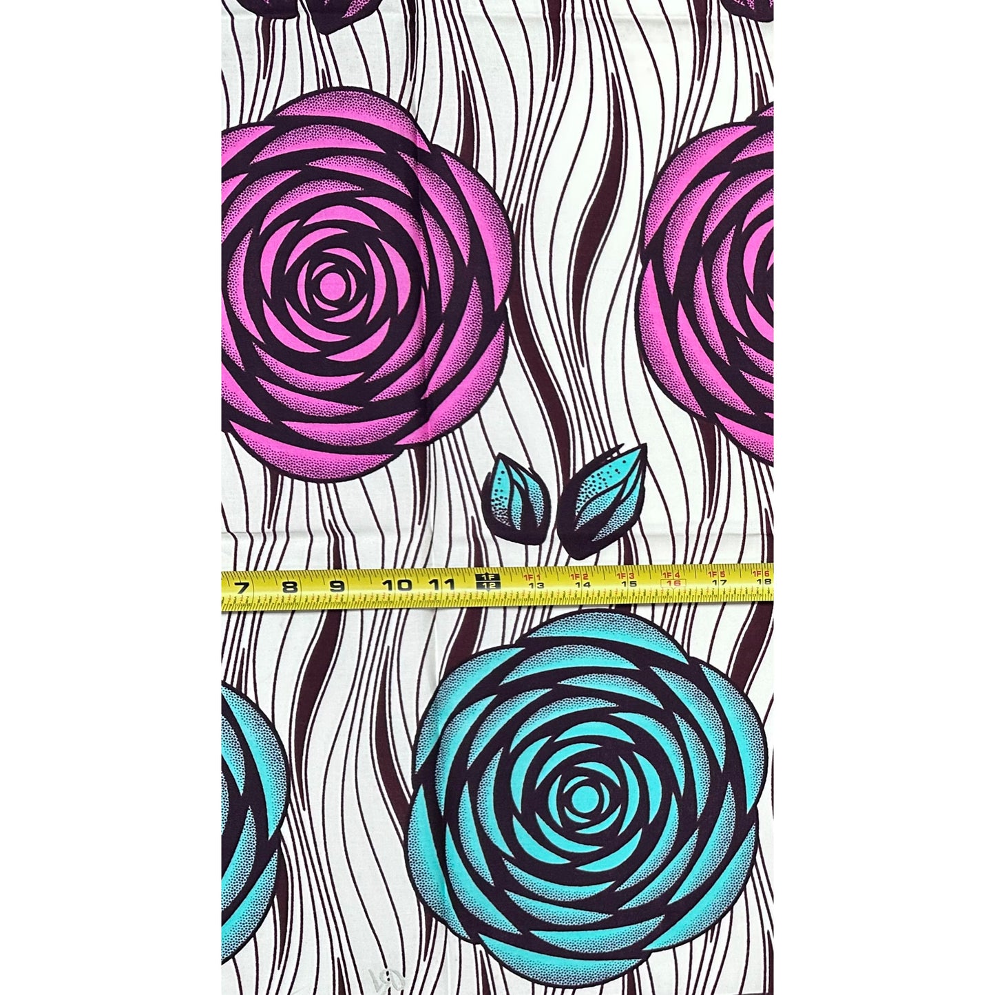 African Print Fabric/Ankara - Purple, Turquoise, Cream “Camellia" Design, 1 Yard