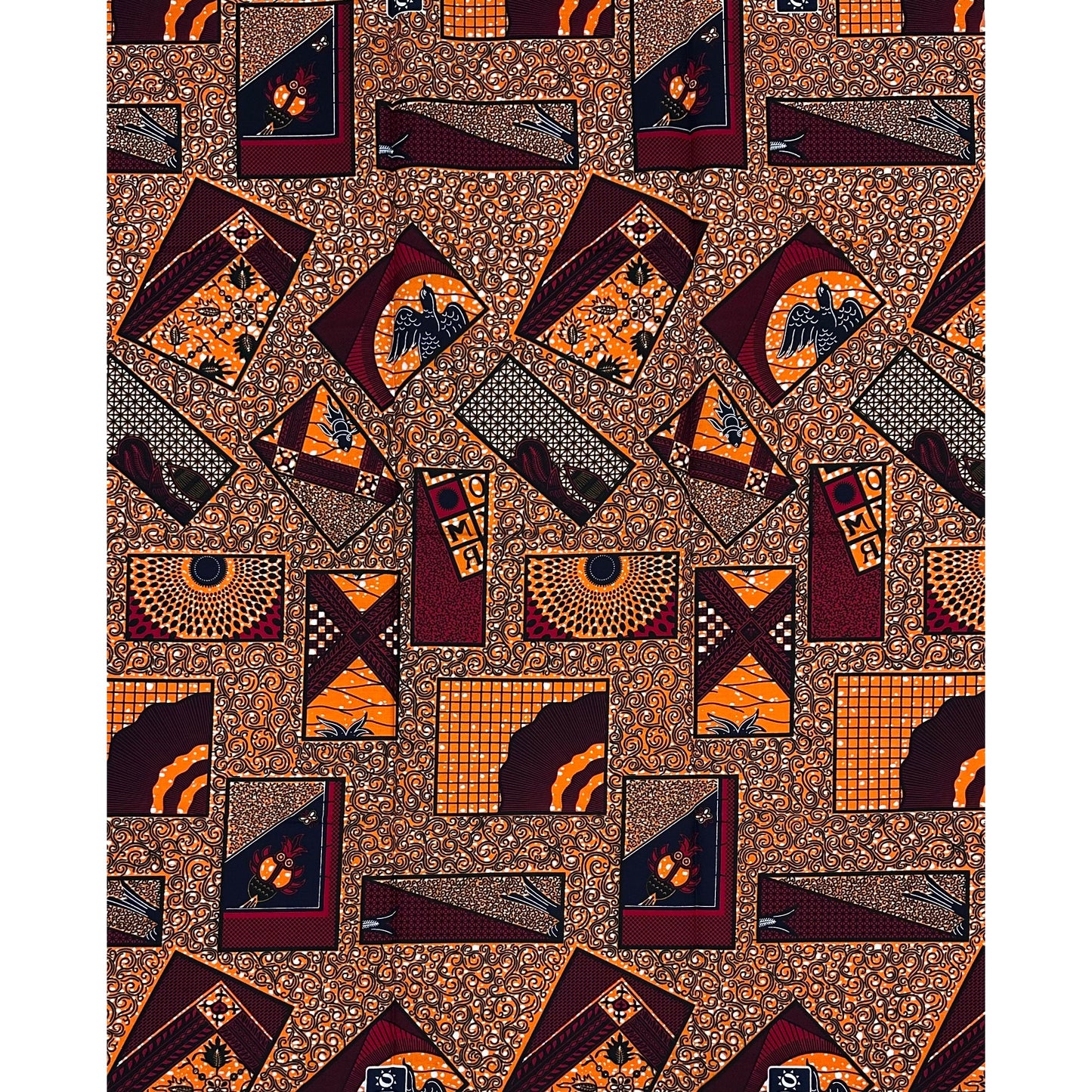 African Print Fabric/ Ankara - Orange, Black, Red 'Legacy Wrapper' Design