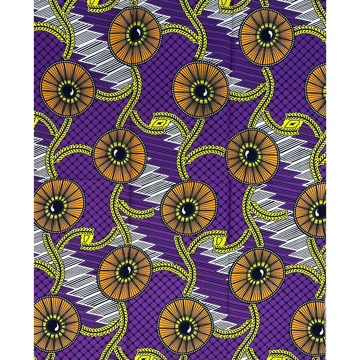 African Print Fabric/ Ankara - Purple, Orange, Yellow ‘Kora' Design, 1 YARD