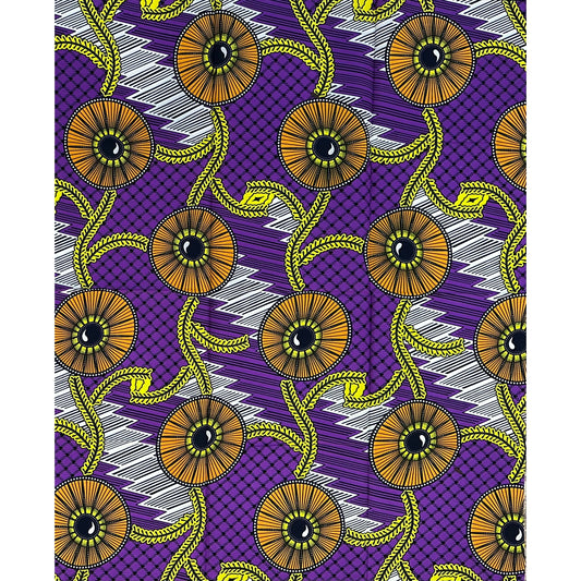 African Print Fabric/ Ankara - Purple, Orange, Yellow ‘Kora' Design, 1 YARD