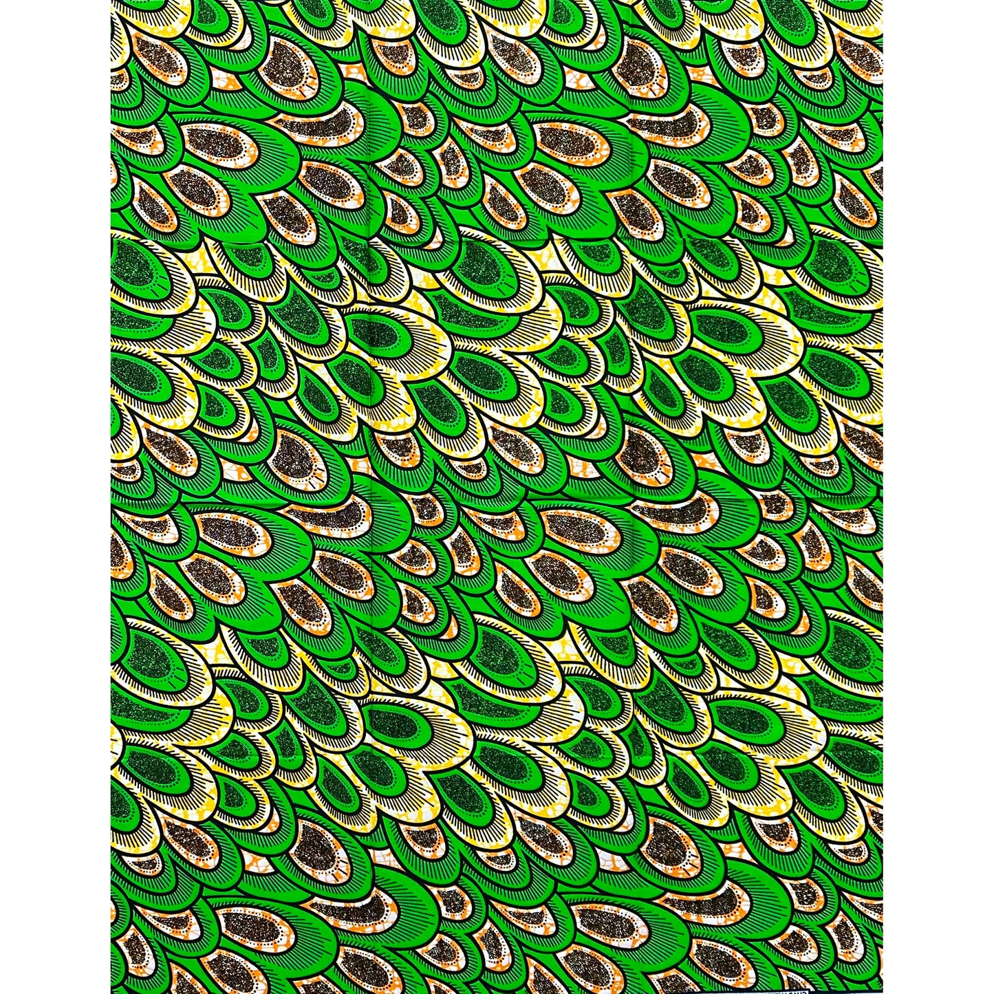 African Print Fabric/ Ankara - Green, Orange, Yellow ‘Festival Morning' Design, 1 YARD